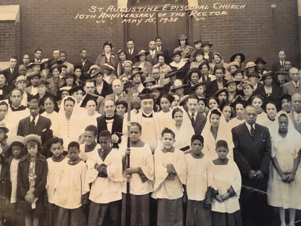 Black and white photograph captioned: "St. Augustine Episcopal Church 10th Anniversary of the Rector May 15, 1938"